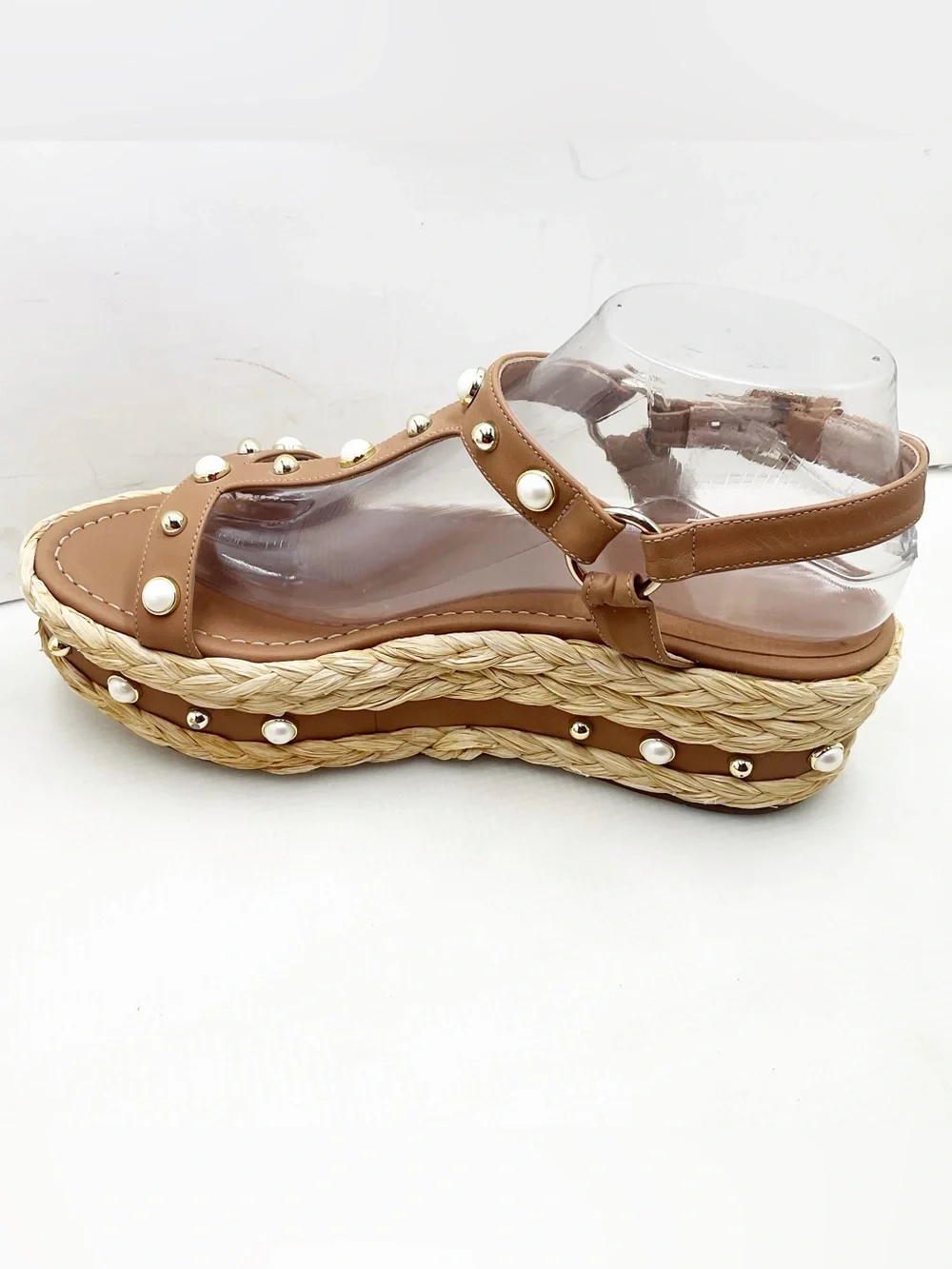 {Stuart Weitzman} Beraffia Pearl Studded Platform Sandals